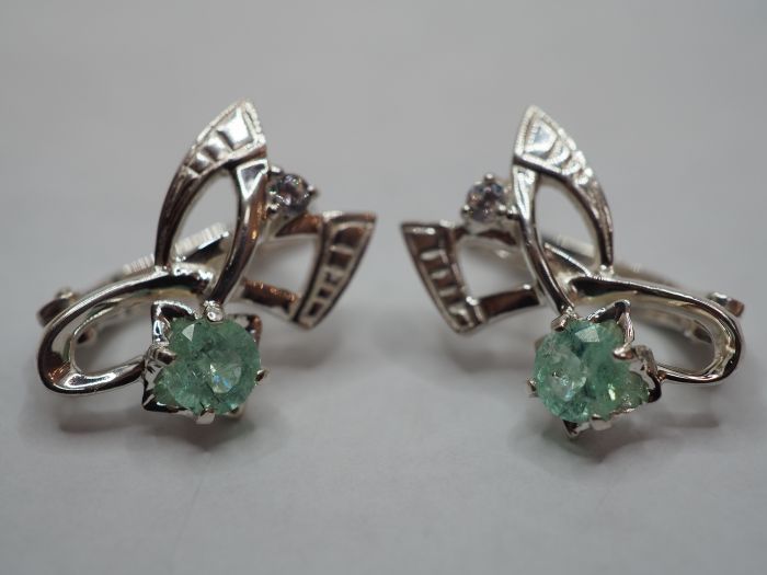 Серьги из серебра с натуральными бериллами - 90